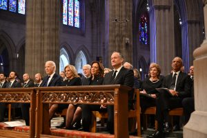 Handshakes, smiles and stares as five living presidents meet at Carter’s funeral
