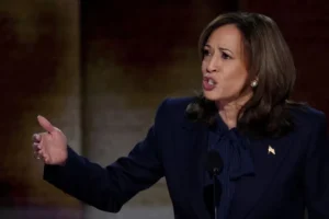 Ex-VP Harris says Trump’s America is ‘self-serving’
