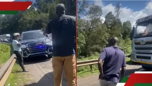 Drama as Woman, Lorry Driver Block Government Car from Overlapping on Road: “Wakenya Wamechoka”