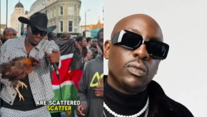 Bien delights fans by showing up with a live chicken during street performance in U.K