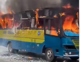 Mob sets bus ablaze after accident kills boda boda rider in Donholm