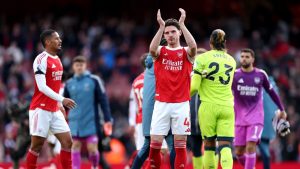 EPL: Arsenal briefly go top after Rice strikes against former club, Saka marks 200th with a penalty masterclass