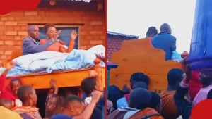 Video: Hilarious Moment as Couple Is Hoisted on Bed During Wedding, Taken Around Village