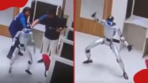 Hilarious Moment as Robot Malfunctions at Work, Goes for Workers with Kung Fu Kicks