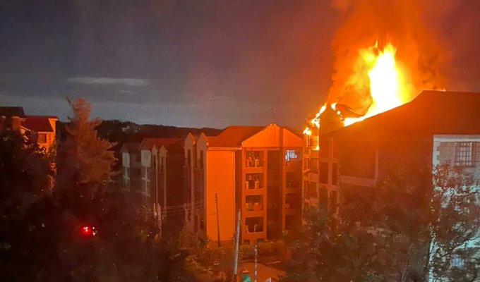 Massive fire damages building in Rongai’s Mbagathi Estate as residents blame emergency teams for slow response